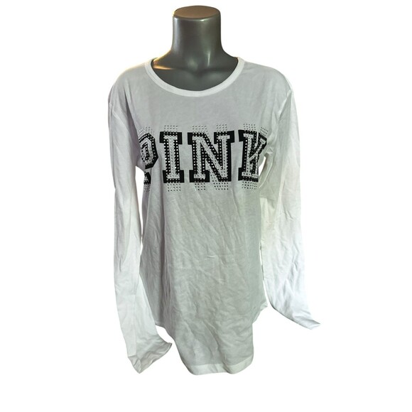 PINK VS long sleeve white rhinestone tee shirt Large - Picture 1 of 3